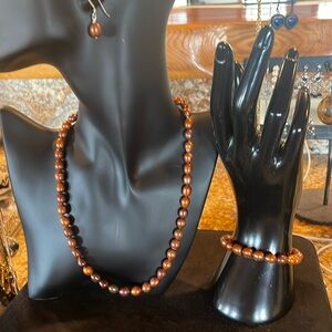 Vtg GSJ 925 Sterling Silver Set of Tahitian Pearl Necklace,Bracelet,Earrings.